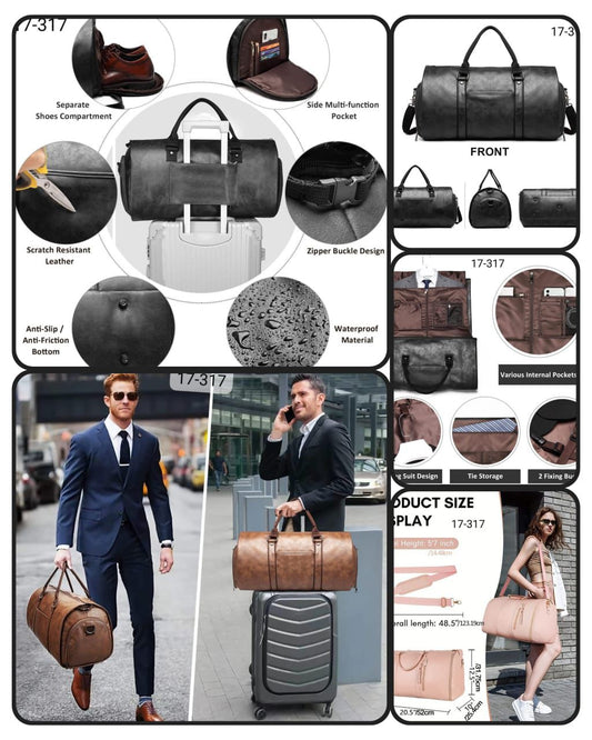 شنطة سفر جلد – توضيب مرتب بلون أسود أنيق