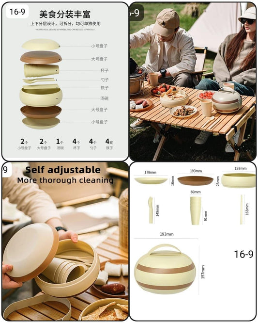 طقم بلاستيك متكامل للرحلات – خفيف، سهل الحمل، وآمن للجلاية والميكروويف ✅